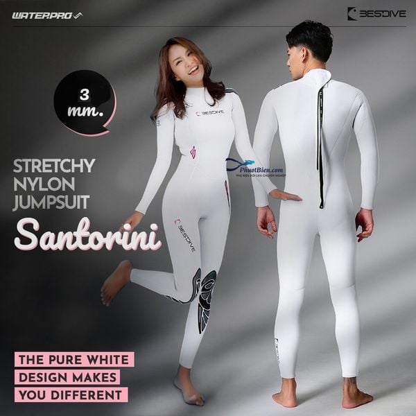 Bộ Đồ Lặn Bestdive Màu Trắng 3mm phong cách Santorini - CR Neoprene White Wetsuit