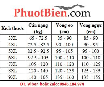 Bảng kích thước đồ bơi béo big size