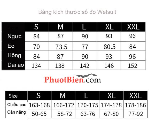 Kích thước đồ bơi giữ nhiệt