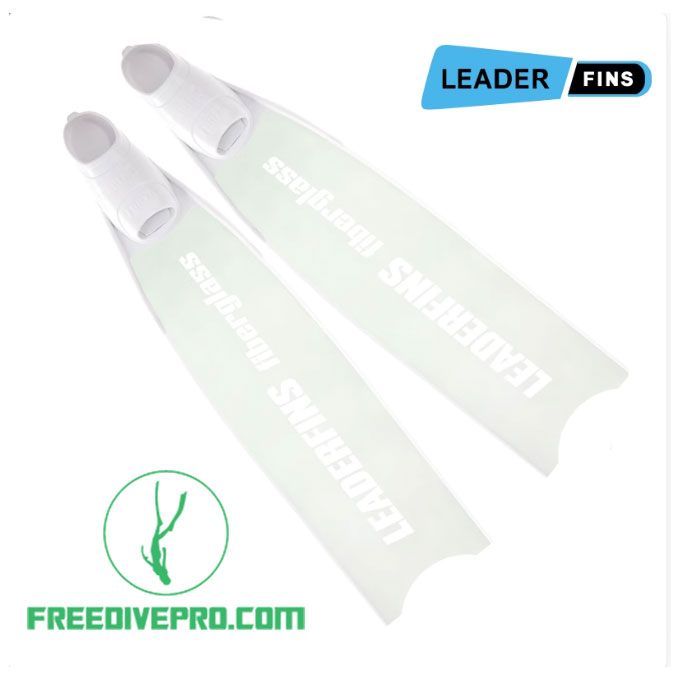Chân Nhái Sợi Thủy Tinh Xuyên Sáng Transparent Freediving Leaderfins Logo Màu Trắng ICE BI-FINS