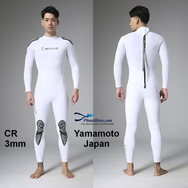 Bộ Đồ Lặn Bestdive Màu Trắng 3mm phong cách Santorini - CR Neoprene White Wetsuit