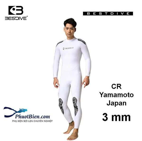 Bộ Đồ Lặn Bestdive Màu Trắng 3mm phong cách Santorini - CR Neoprene White Wetsuit