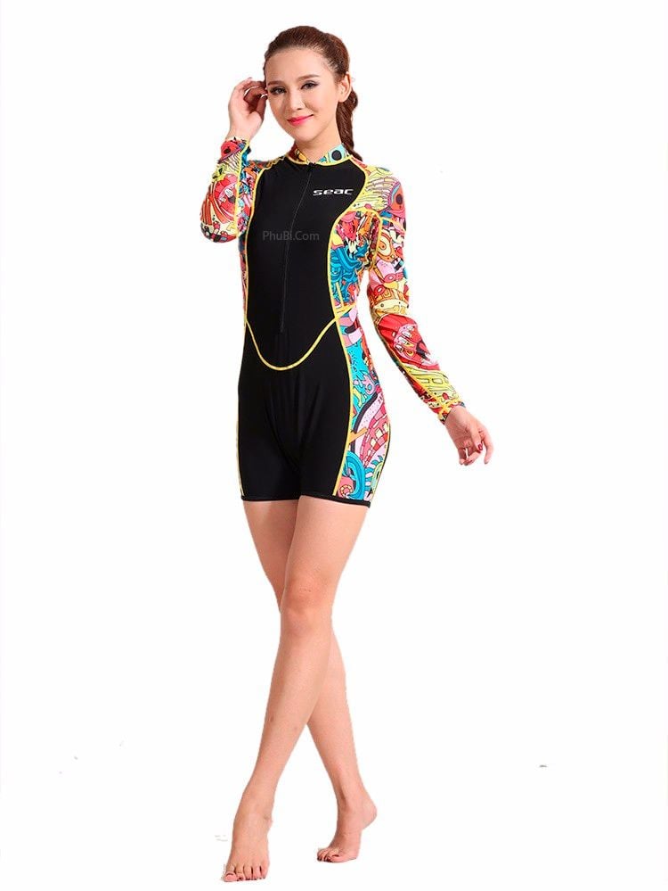 Đồ Bơi Nữ Tay Dài Quần Lửng - QA014 Cho Người 38 - 45 kg - Size XS