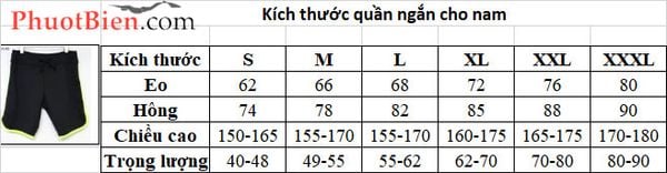 Bảng quy đổi kích thước quần áo bơi