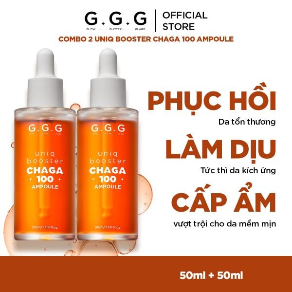  Combo 2 Booster Nấm Chaga, Tinh Chất Ampoule Cấp Ẩm Sâu Làm Dịu & Phục Hồi Da Tức Thì G.G.G Uniq Booster Chaga 50ml 