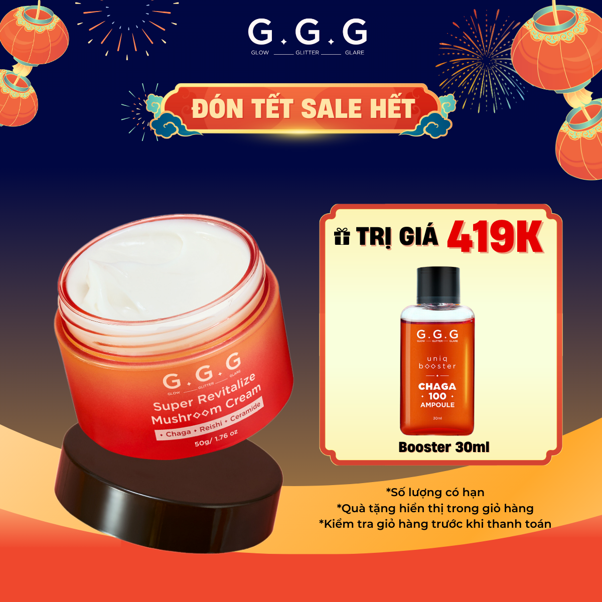 Kem Nấm, Dưỡng Da Cấp Ẩm Sâu Phục Hồi & Tái Sinh Da GGG Super Revitalize Mushroom Cream 50g