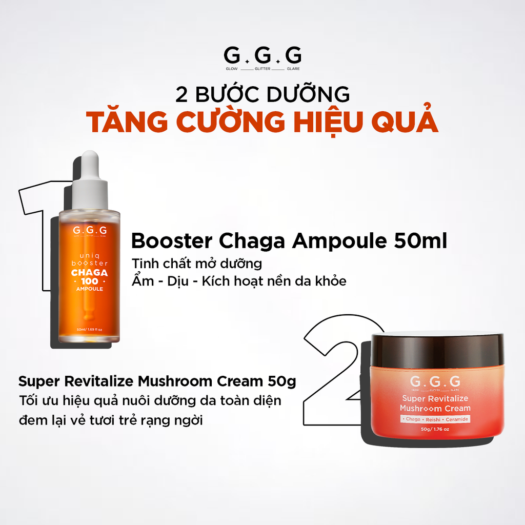 Combo 2 Booster Nấm Chaga, Tinh Chất Ampoule Cấp Ẩm Sâu Làm Dịu & Phục Hồi Da Tức Thì G.G.G Uniq Booster Chaga 50ml