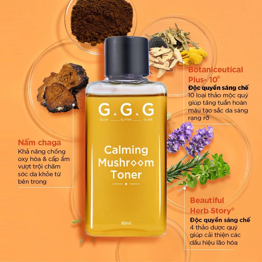 Toner Nấm Không cồn Cấp ẩm Dịu da tức thì - GGG Calming Mushroom Toner 80ml