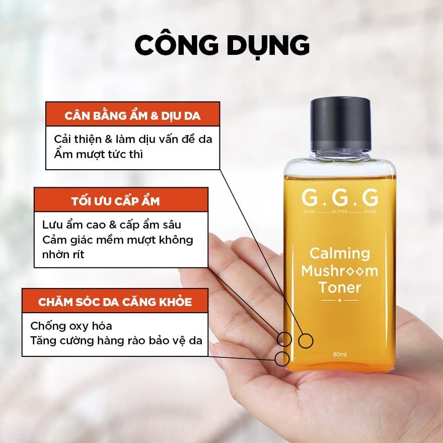 Toner Nấm Không cồn Cấp ẩm Dịu da tức thì - GGG Calming Mushroom Toner 80ml
