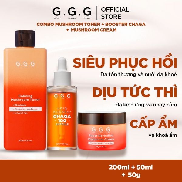  Combo 1 Toner Nấm G.G.G 200ml + 1 Booster Nấm G.G.G 50ml + 1 Kem Nấm G.G.G 50g 