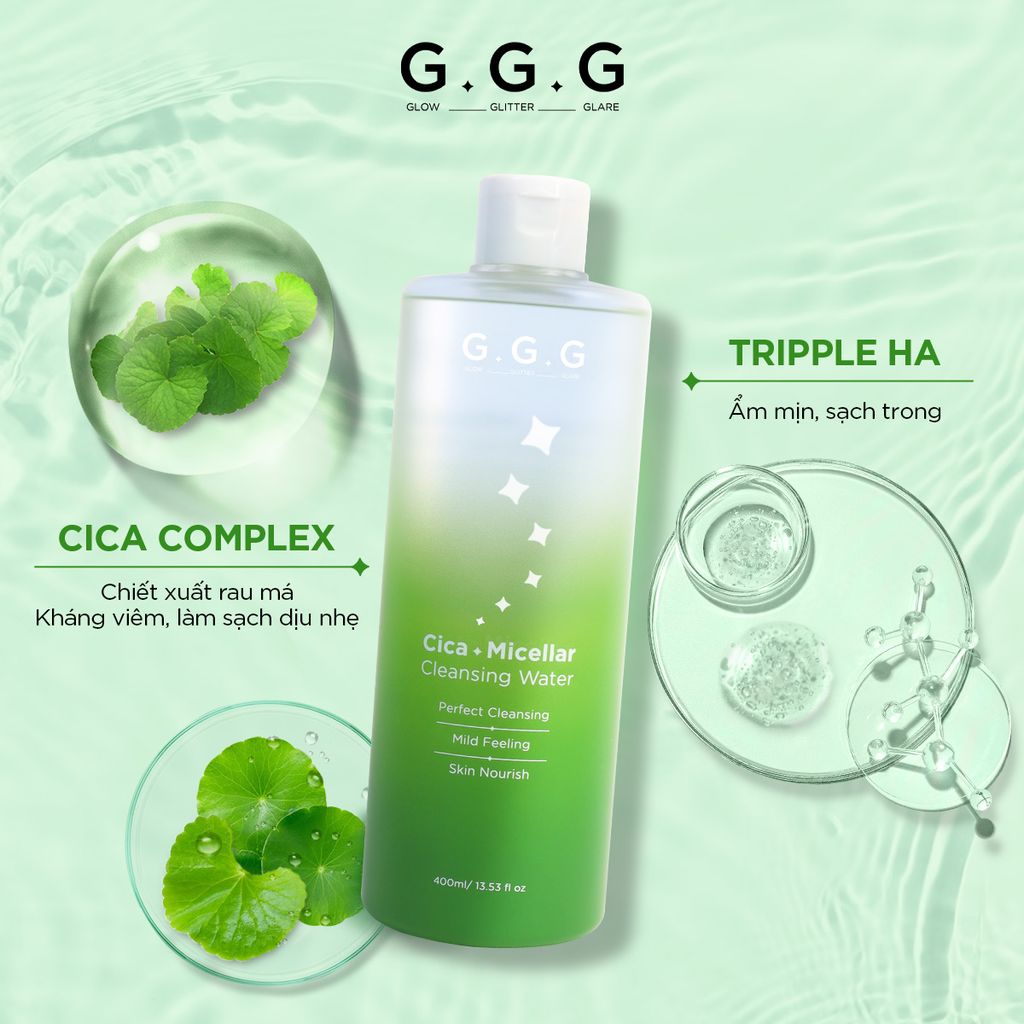 Nước tẩy trang sạch sâu, mát mịn, mượt da G.G.G Cica Micellar Cleansing Water 400ml