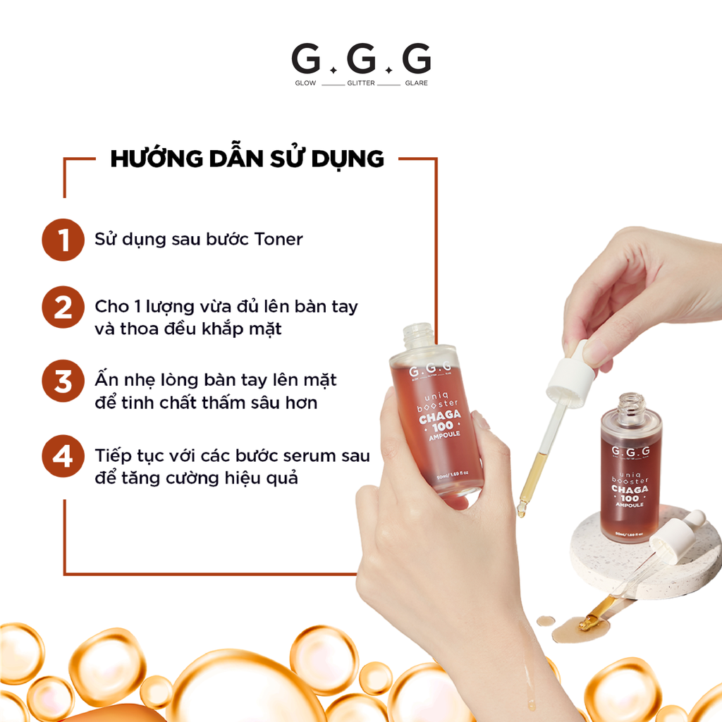 Booster Nấm Chaga, Tinh Chất Ampoule Cấp Ẩm Sâu Làm Dịu & Phục Hồi Da Tức Thì GGG Uniq Booster Chaga 50ml