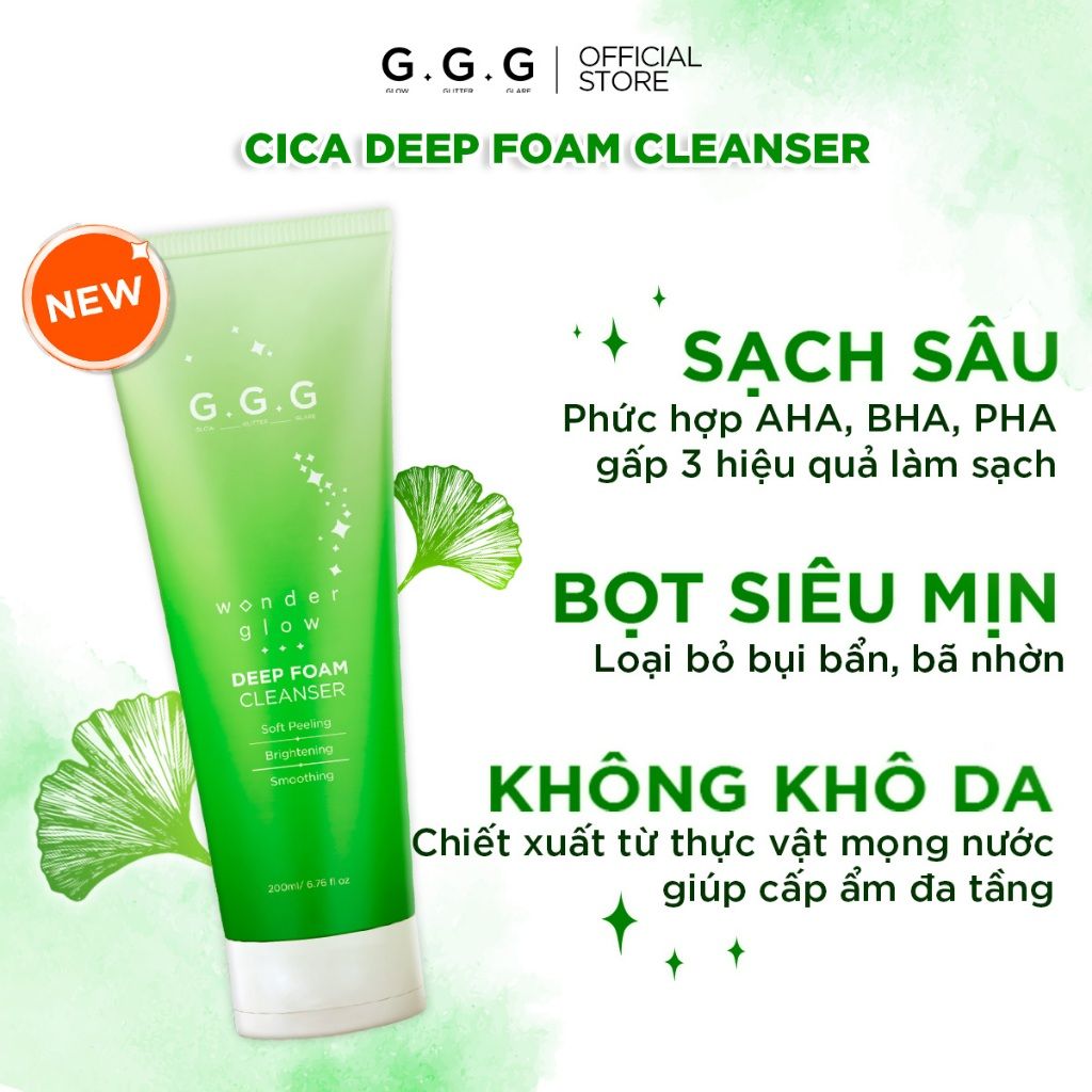 Bộ đôi Sạch sâu, Ẩm mịn, Không khô da từ Rau Má - GGG Cica Micellar Cleansing Water 400ml+ Cica Deep Foam Cleanser 125gr