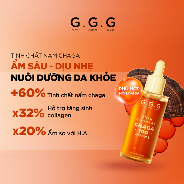 Combo 2 Booster Nấm Chaga, Tinh Chất Ampoule Cấp Ẩm Sâu Làm Dịu & Phục Hồi Da Tức Thì G.G.G Uniq Booster Chaga 50ml