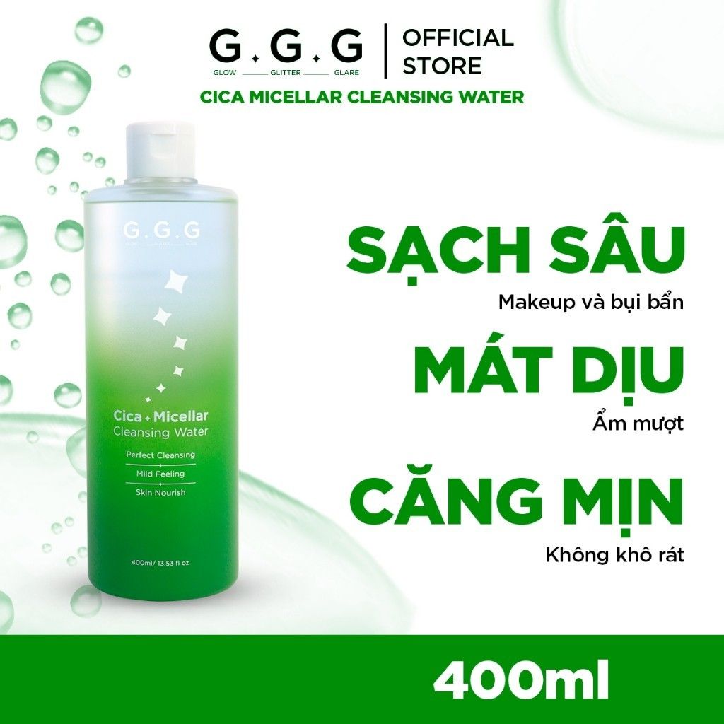 Bộ đôi Sạch sâu, Ẩm mịn, Không khô da từ Rau Má - GGG Cica Micellar Cleansing Water 400ml+ Cica Deep Foam Cleanser 125gr