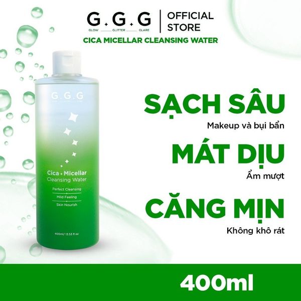 Bộ đôi Sạch sâu, Ẩm mịn, Không khô da từ Rau Má - GGG Cica Micellar Cleansing Water 400ml+ Cica Deep Foam Cleanser 125gr