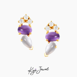  Khuyên tai bạc nữ thạch anh tím và pha lê hồng dáng giọt nước nữ tính 