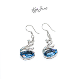  Khuyên tai bạc nữ thiên nga khảm đá Swarovski xanh nước 