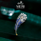  Cài áo Feathery khảm đá xanh sang trọng 