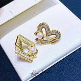  Khuyên tai nữ Heart & Square Pearl 