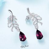  Khuyên tai bạc nữ lông chim đá Swarovski tím than 