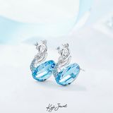  Khuyên tai bạc nữ thiên nga khảm đá Swarovski xanh nước 