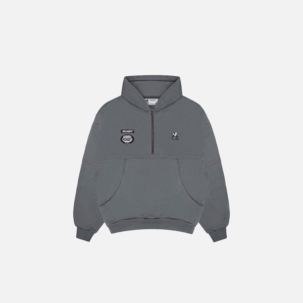 BOXY HALFZIP HOODIE - CEMENT