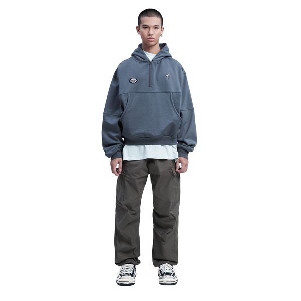 BOXY HALFZIP HOODIE - CEMENT