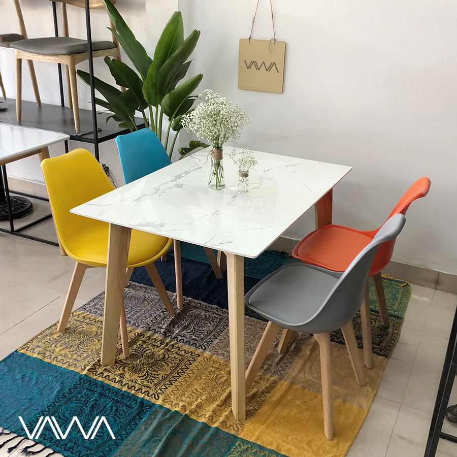  Ghế ăn Eames HERMAN VITRA mặt nhựa nệm da chân gỗ 