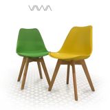  Ghế ăn Eames HERMAN VITRA mặt nhựa nệm da chân gỗ 