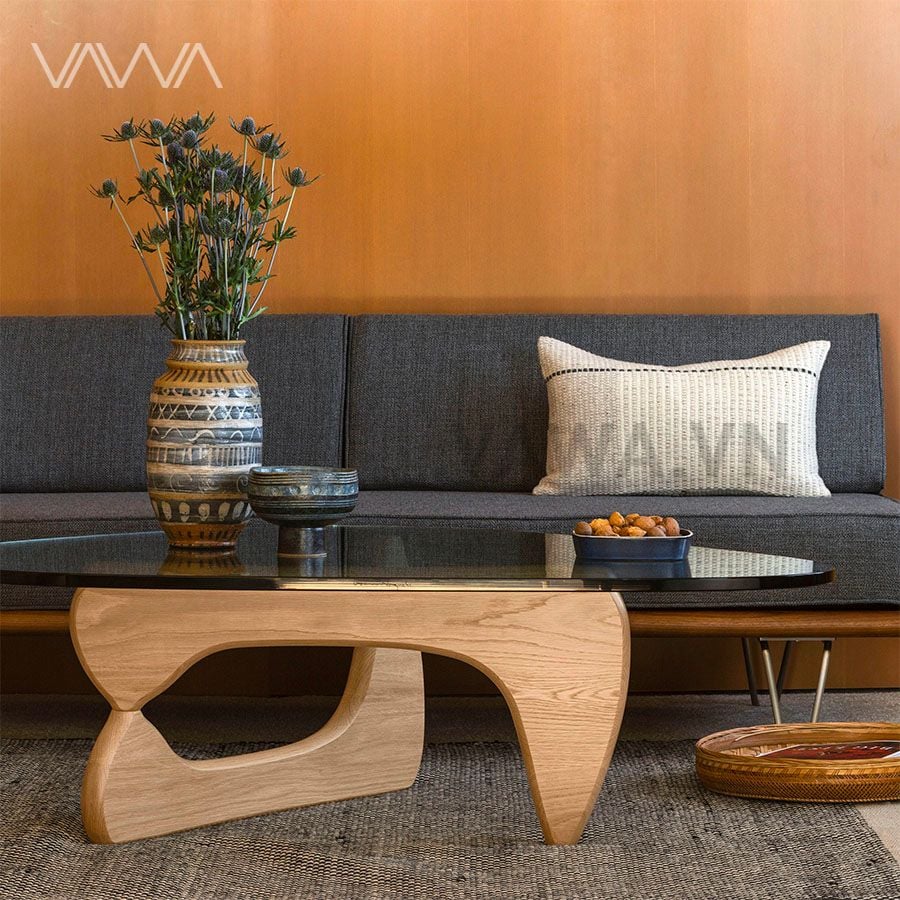  Bàn trà sofa đẹp mặt kính méo chân gỗ Noguchi - Noguchi tea table 
