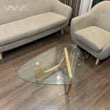  Bàn trà sofa đẹp mặt kính méo chân gỗ Noguchi - Noguchi tea table 