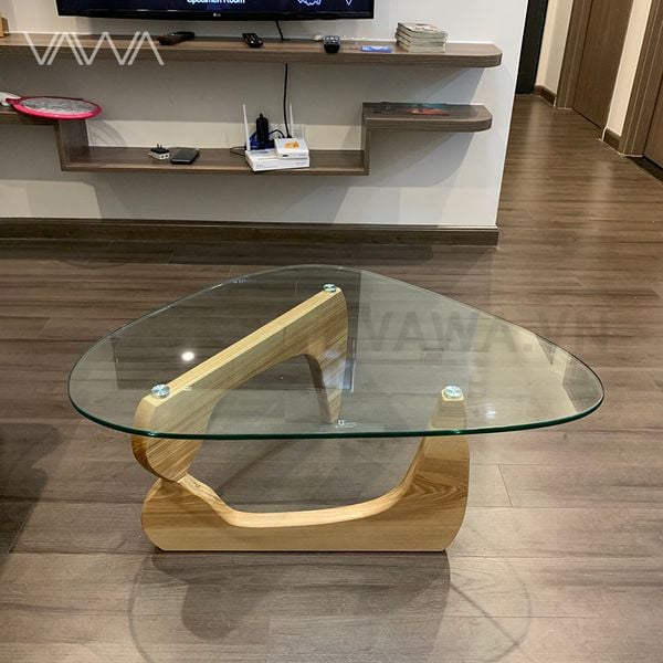 Bàn trà sofa đẹp mặt kính chân gỗ Noguchi - Noguchi tea table