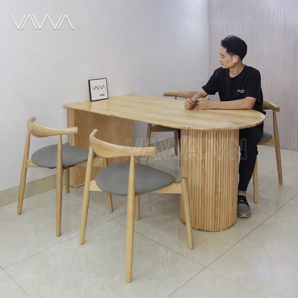 Bộ bàn ăn Rustic gỗ nan tròn Ripple ghế Bull Hà Nội