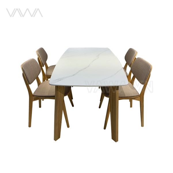 Bộ bàn ghế ăn hiện đại mặt đá chân gỗ Howard Hà Nội