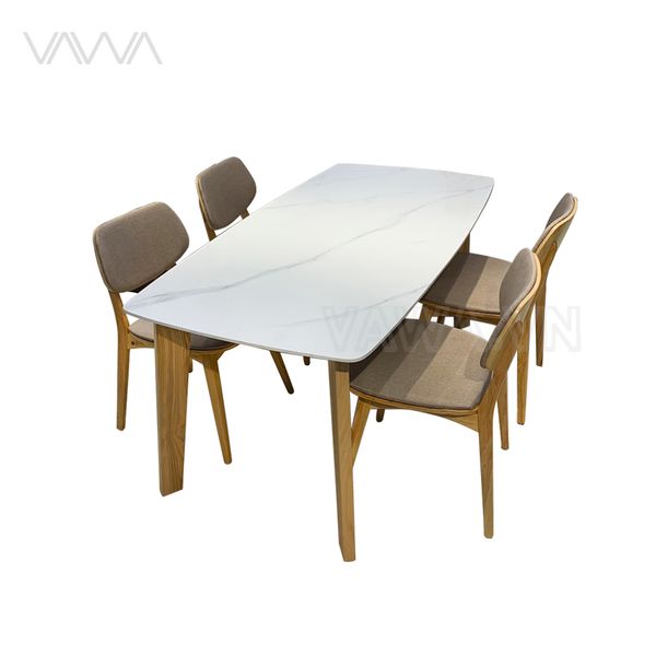Bộ bàn ghế ăn hiện đại mặt đá chân gỗ Howard Hà Nội