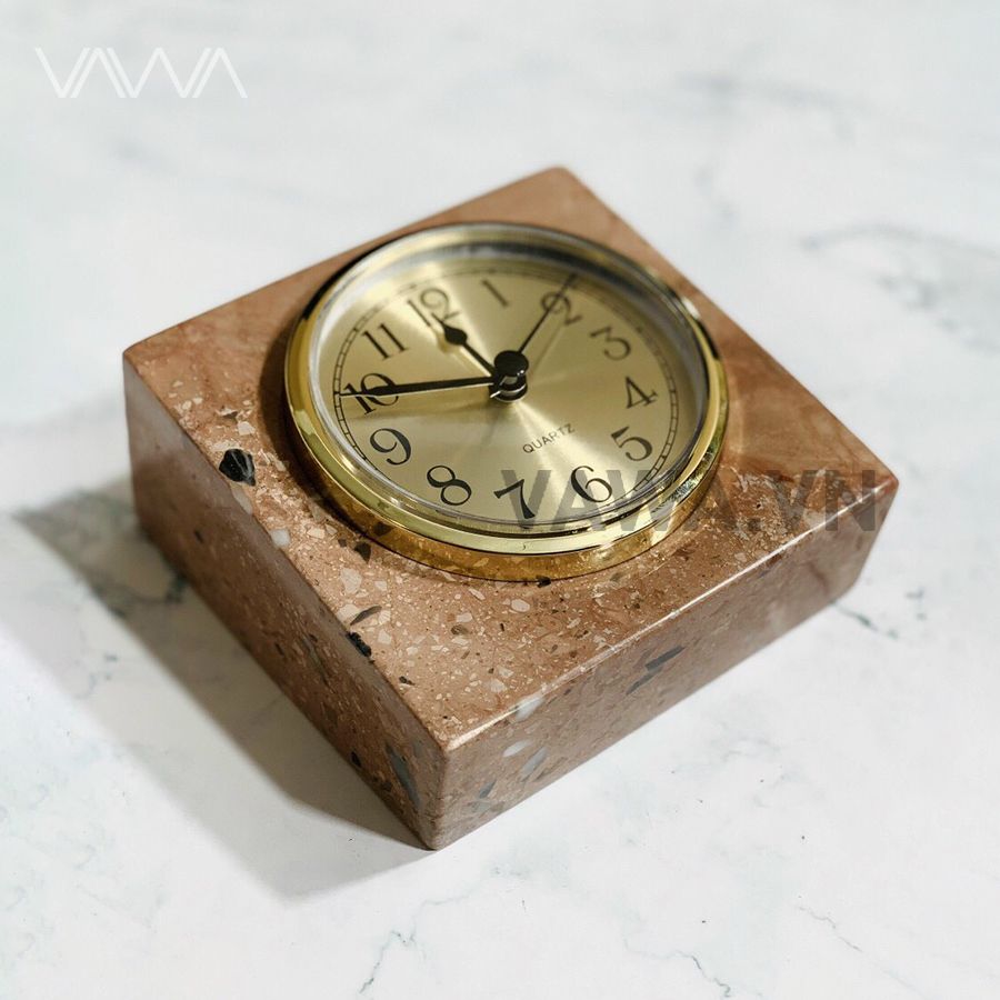 Đồng hồ để bàn hộp vuông decor đá cẩm thạch 