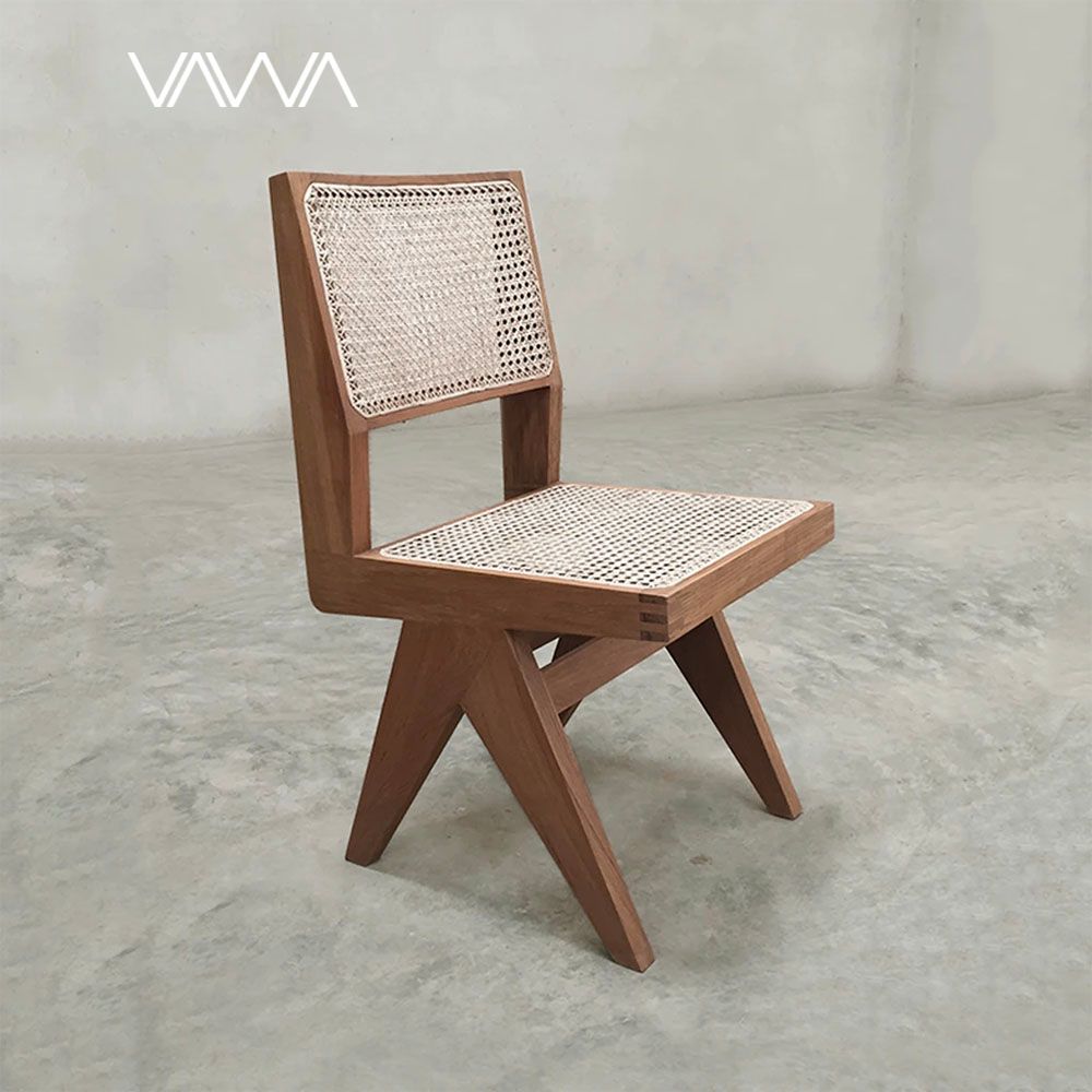  Ghế ăn ghế cafe Chandigarh chair ( Office Cane Chair ) gỗ mây không tay 