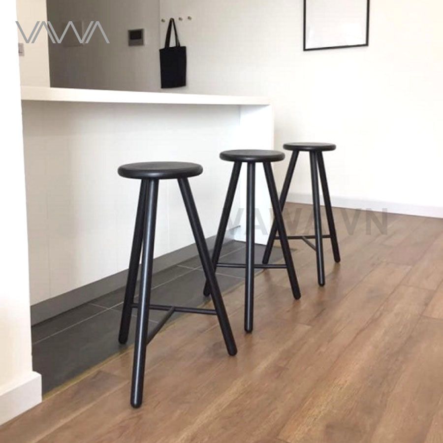  Ghế quầy bar gỗ đẹp mặt tròn OPA 3 chân - Ghế đẩu bar gỗ 