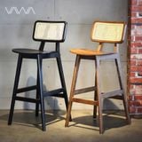  Ghế quầy bar gỗ Rustic tựa lưng mây - Ghế bar mộc mạc 