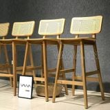  Ghế quầy bar gỗ Rustic tựa lưng mây - Ghế bar mộc mạc 