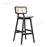  Ghế quầy bar gỗ Rustic tựa lưng mây - Ghế bar mộc mạc 