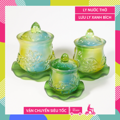Ly nước thờ lưu ly sen xanh, chung nước đặt bàn thờ - Lưu ly cao cấp