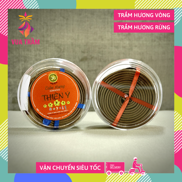 Nhang khoanh trầm hương Thiên Ý - 20 khoanh nhang vòng trầm hương cao cấp - Cháy 8 tiếng/Vòng - Hộp tròn đỏ