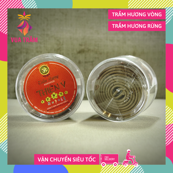 Nhang khoanh trầm hương Thiên Ý - 24 khoanh nhang vòng trầm hương cao cấp - Cháy 4 tiếng/Vòng - Hộp tròn đỏ