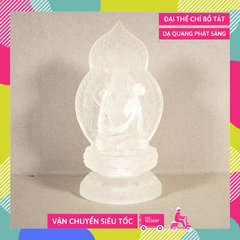 Tượng Phật Đại Thế Chí Bồ Tát ngồi để xe ô tô trắng trong lá bồ đề hào quang - Cao 19cm