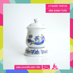 Ly nước thờ bàn thờ gia tiên, bàn thờ Phật gốm sứ sen xanh - Cao 10cm