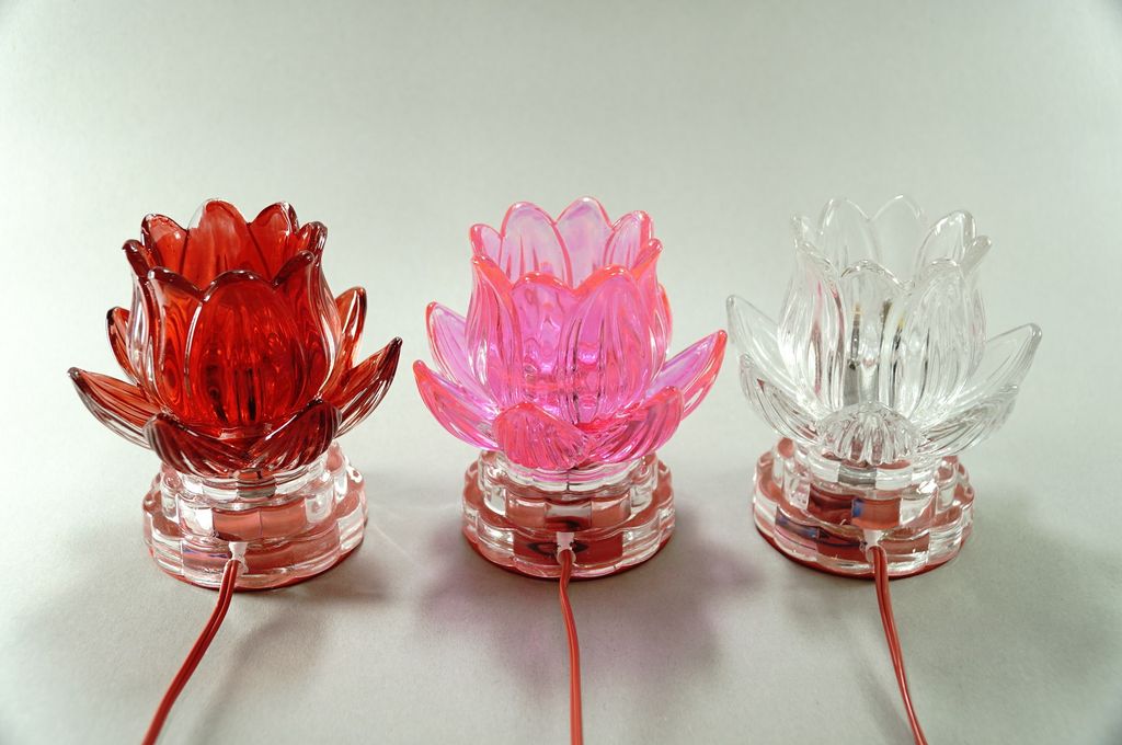 Đèn thờ cúng điện lưu ly chân bông sen nguyên khối đèn thờ led trụ tròn tầng - Cao 12cm