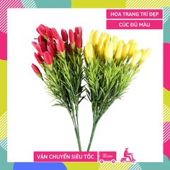 Hoa giả đẹp trang trí nhà cửa chùm hoa Tulip nhiều màu - Cao 35cm bụi 7 cành