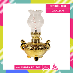 Đèn thờ gốm kim sa đặt bàn thờ, đèn dầu đặt bàn thờ gốm sứ bầu tròn kim sa vàng - Cao 16cm
